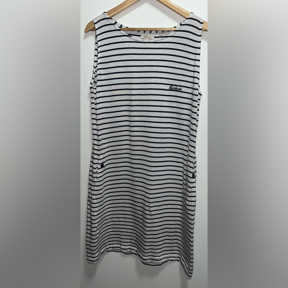 Barbour Dalmore Stripe Dress in White and Navy Women’s size 14